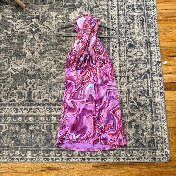 Bardot Pink Swirl crisscross top tie in the back Mini Dress size xl - Picture 4 of 11